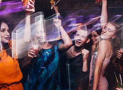 Candid shot of people mingling at an event